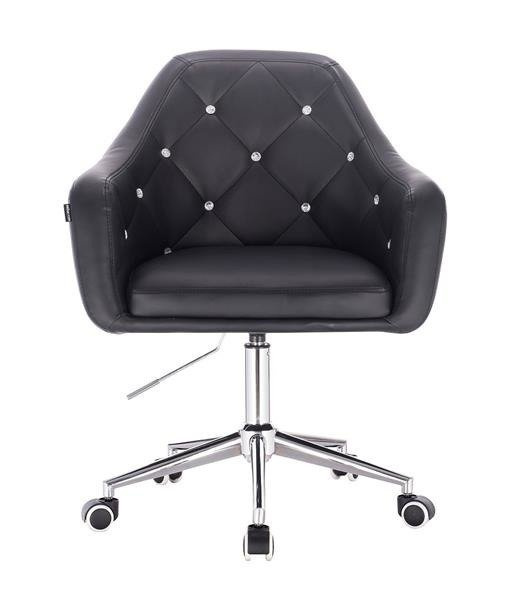 FOTEL HR830 CZARNA SKÓRA CHROM KÓŁKA