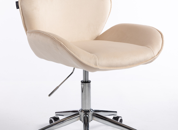 FOTEL HR350K KREMOWY WELUR CHROMOWANA PODSTAWA