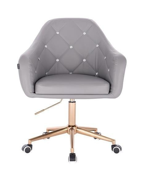 FOTEL HR830 SZARA SKÓRA ZŁOTE KÓŁKA