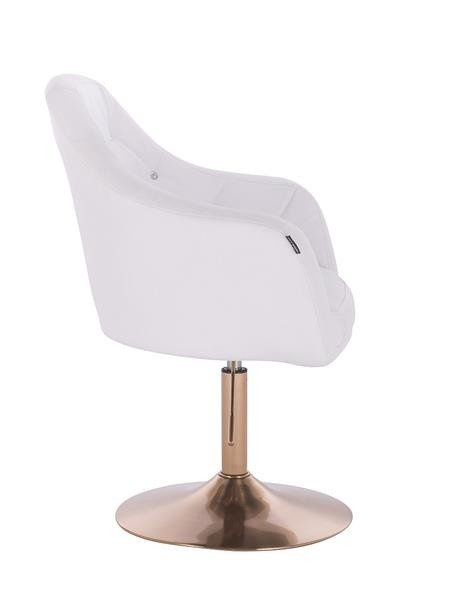 FOTEL HR830 BIAŁA SKÓRA ZŁOTA PODSTAWA