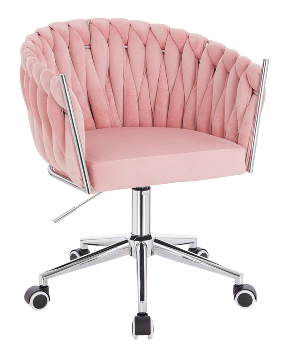 FOTEL HR750K PUDROWY RÓŻ WELUR CHROMOWANA PODSTAWA