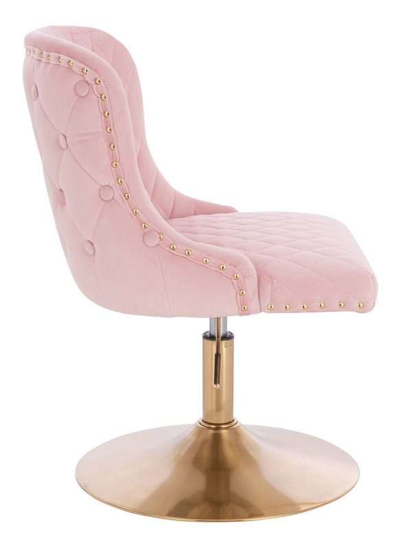 FOTEL HR940N PUDROWY RÓŻ WELUR ZŁOTA PODSTAWA