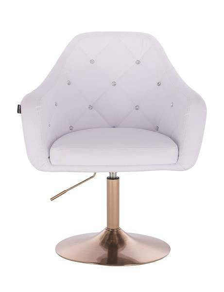 FOTEL HR830 BIAŁA SKÓRA ZŁOTA PODSTAWA