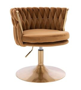 FOTEL HR450N MIODOWY WELUR ZŁOTA PODSTAWA