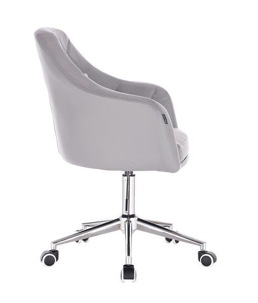 FOTEL HR830 SZARA SKÓRA CHROM KÓŁKA