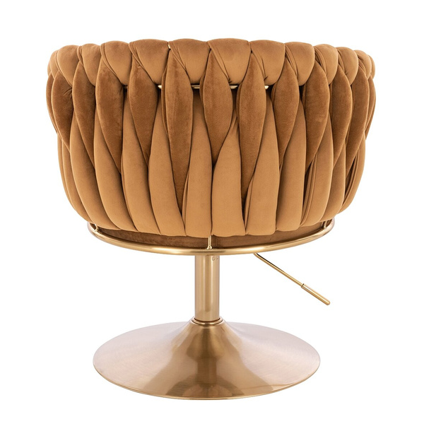 FOTEL HR750N MIODOWY WELUR ZŁOTA PODSTAWA