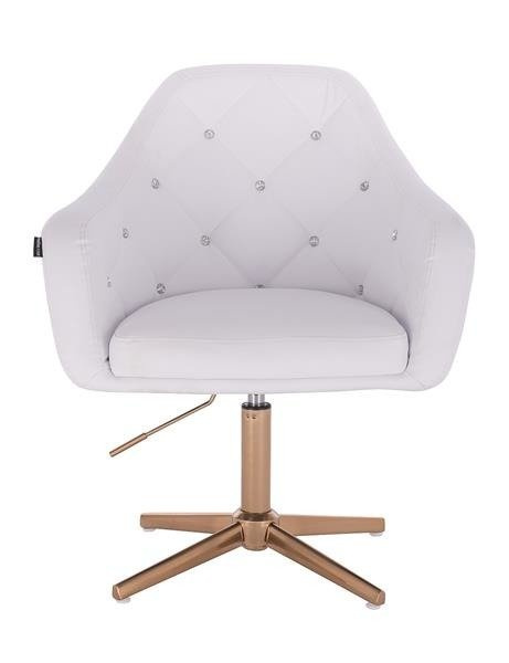 FOTEL HR830 BIAŁA SKÓRA CROSS ZŁOTY