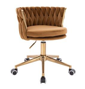 FOTEL HR450K MIODOWY WELUR ZŁOTA PODSTAWA