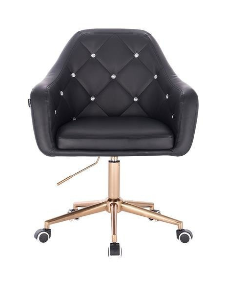 FOTEL HR830 CZARNA SKÓRA ZŁOTE KÓŁKA