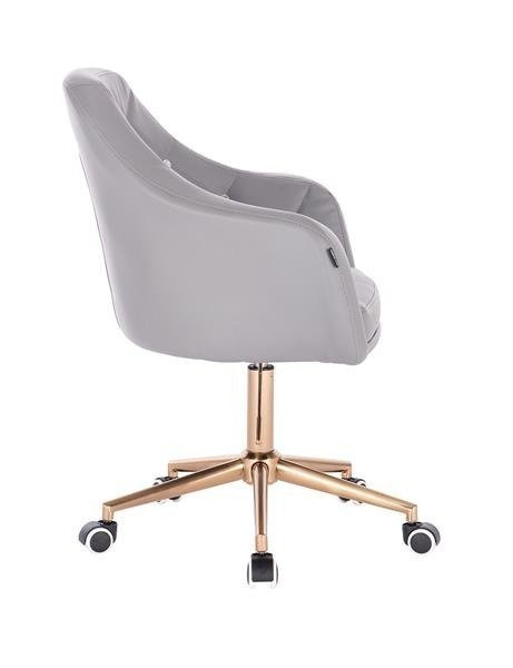 FOTEL HR830 SZARA SKÓRA ZŁOTE KÓŁKA