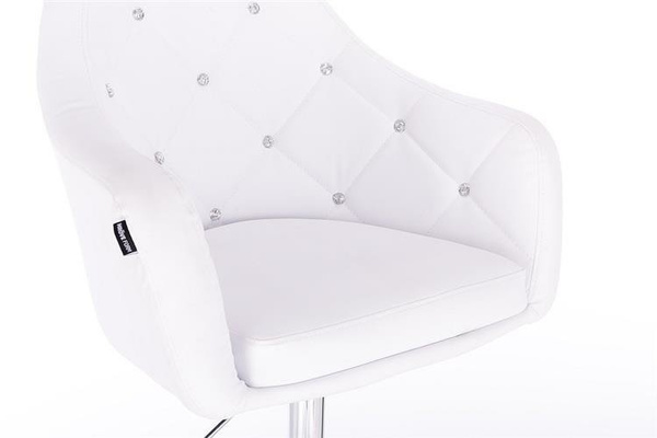 FOTEL HR830 BIAŁA SKÓRA CHROM KÓŁKA