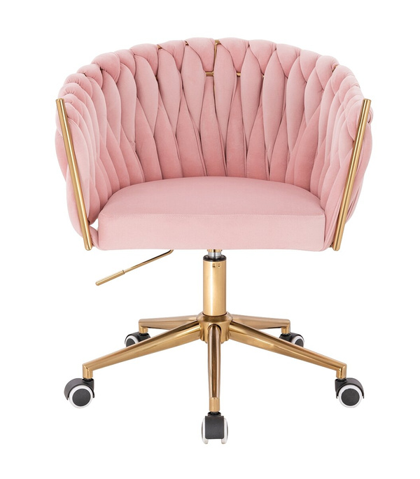 FOTEL HR750K PUDROWY RÓŻ WELUR ZŁOTA PODSTAWA