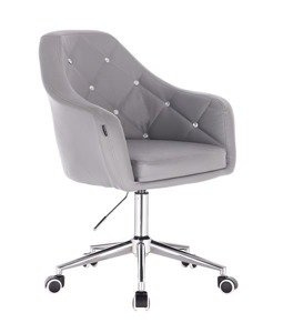 FOTEL HR830 SZARA SKÓRA CHROM KÓŁKA