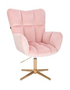 FOTEL HR650CROSS PUDROWY RÓŻ WELUR ZŁOTA PODSTAWA