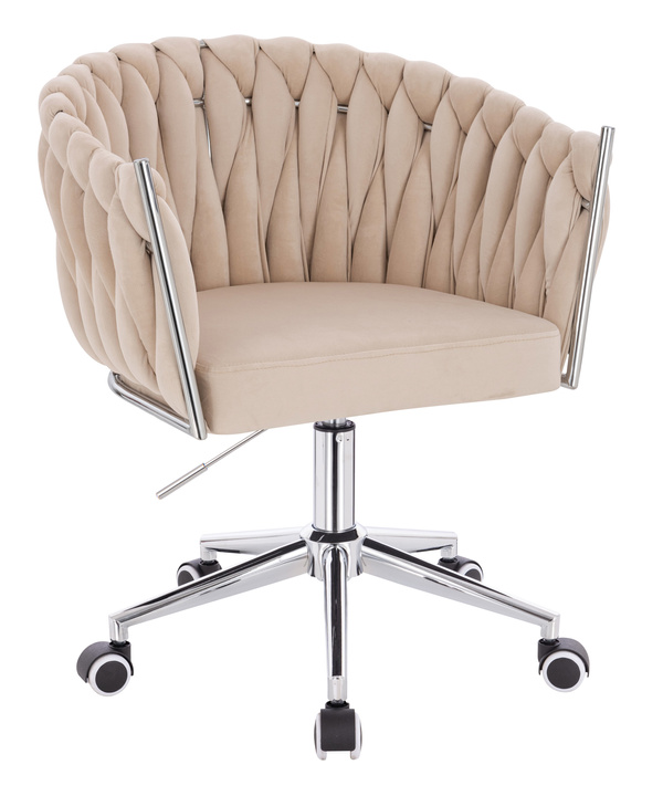 FOTEL HR750K KREMOWY WELUR CHROMOWANA PODSTAWA