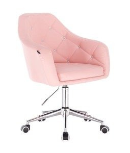 FOTEL HC830 RÓŻOWA SKÓRA CHROM KÓŁKA