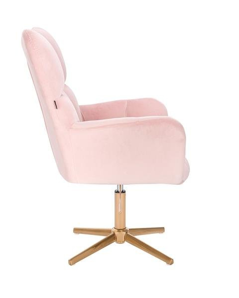 FOTEL HR650CROSS PUDROWY RÓŻ WELUR ZŁOTA PODSTAWA