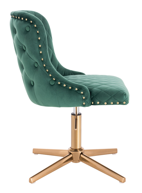 FOTEL HR940CROSS BUTELKOWA ZIELEŃ WELUR ZŁOTA PODSTAWA