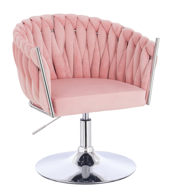 FOTEL HR750N PUDROWY RÓŻ WELUR CHROMOWANA PODSTAWA