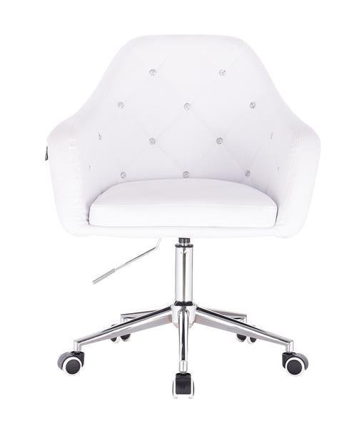 FOTEL HR830 BIAŁA SKÓRA CHROM KÓŁKA