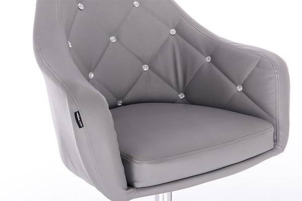FOTEL HR830 SZARA SKÓRA CHROM KÓŁKA