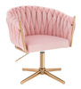 FOTEL HR750CROSS PUDROWY RÓŻ WELUR ZŁOTA PODSTAWA