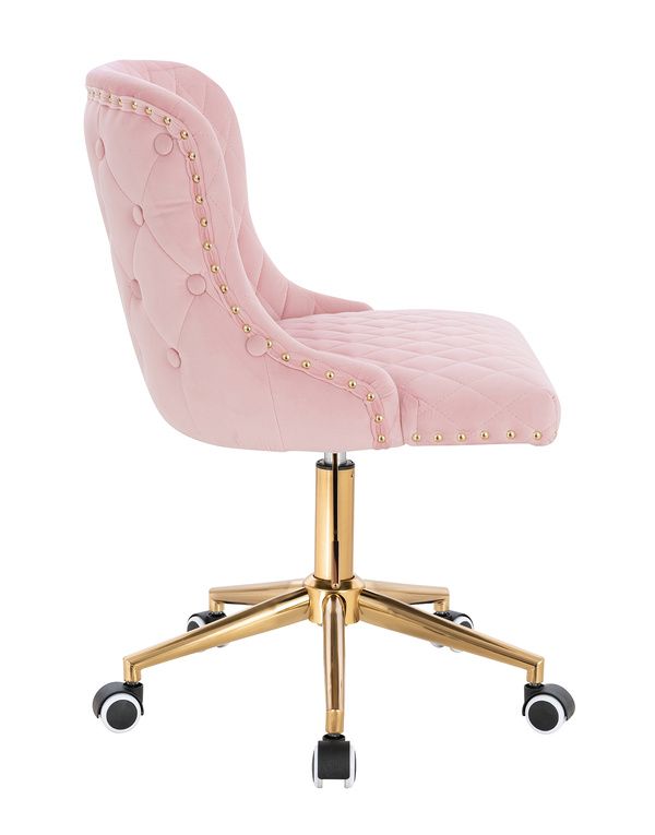 FOTEL HR940K PUDROWY RÓŻ WELUR ZŁOTA PODSTAWA