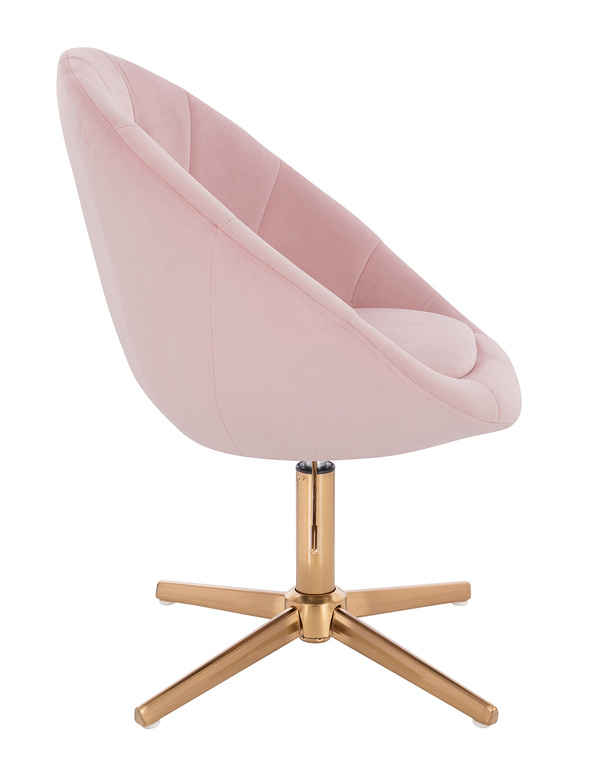 FOTEL HR8516CROSS PUDROWY RÓŻ WELUR ZŁOTA PODSTAWA