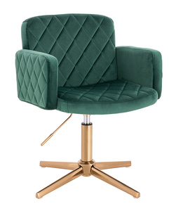 FOTEL HR802CROSS BUTELKOWA ZIELEŃ WELUR ZŁOTA PODSTAWA