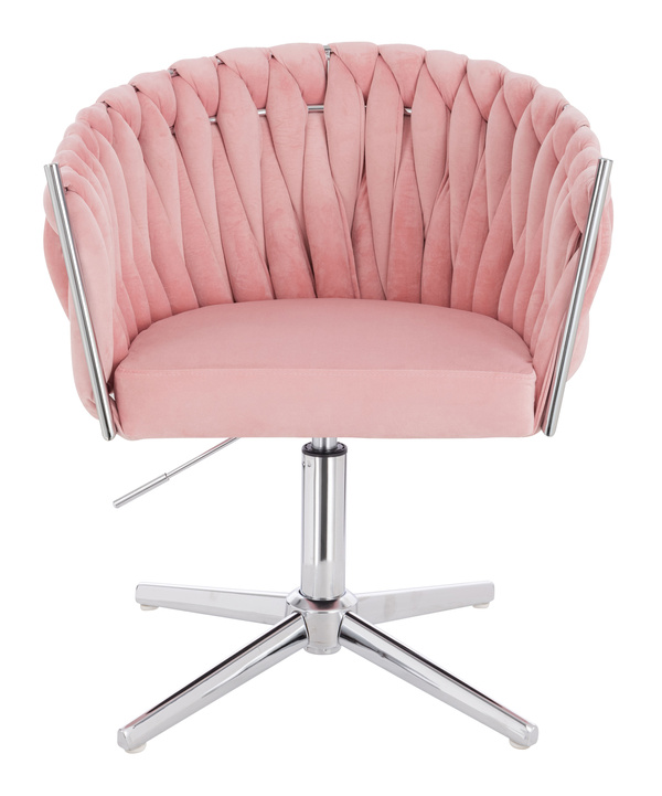 FOTEL HR750CROSS PUDROWY RÓŻ WELUR CHROMOWANA PODSTAWA