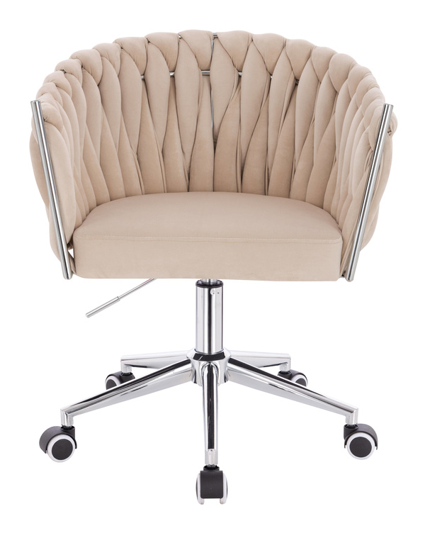 FOTEL HR750K KREMOWY WELUR CHROMOWANA PODSTAWA