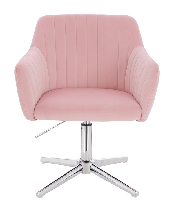 FOTEL HR190CROSS PUDROWY RÓŻ WELUR CHROMOWANA PODSTAWA