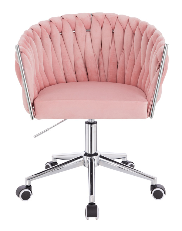 FOTEL HR750K PUDROWY RÓŻ WELUR CHROMOWANA PODSTAWA