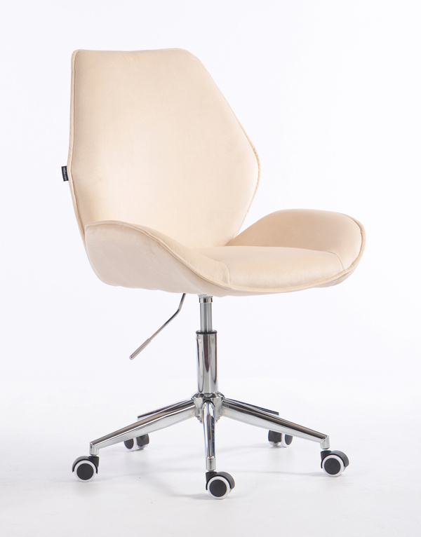 FOTEL HR350K KREMOWY WELUR CHROMOWANA PODSTAWA