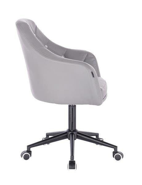 FOTEL HR830 SZARA SKÓRA CZARNY MAT KÓŁKA