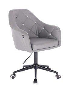 FOTEL HR830 SZARA SKÓRA CZARNY MAT KÓŁKA