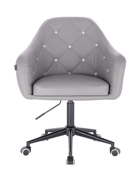 FOTEL HR830 SZARA SKÓRA CZARNY MAT KÓŁKA
