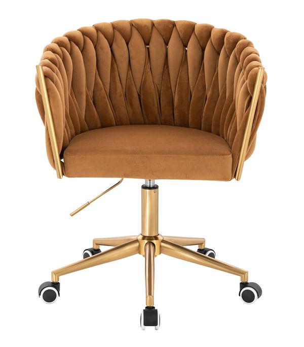 FOTEL HR750K MIODOWY WELUR ZŁOTA PODSTAWA