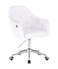 FOTEL HR830 BIAŁA SKÓRA CHROM KÓŁKA