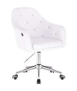 FOTEL HR830 BIAŁA SKÓRA CHROM KÓŁKA