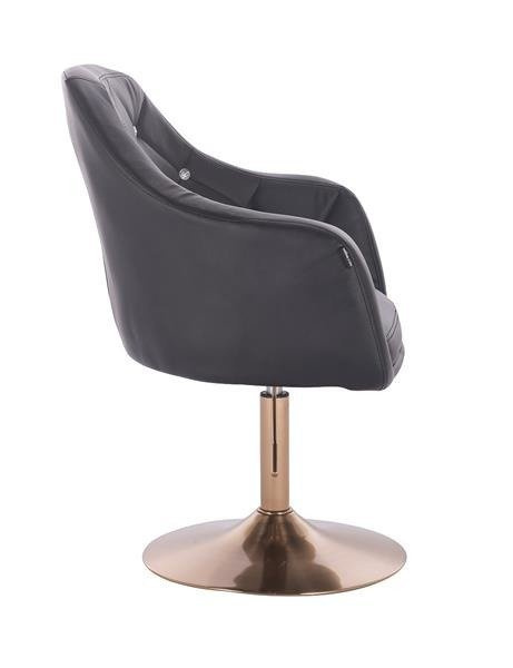 FOTEL HR830 CZARNA SKÓRA ZŁOTA PODSTAWA