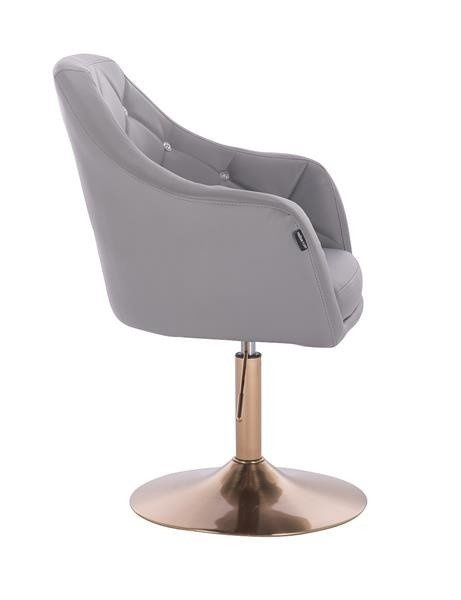 FOTEL HR830 SZARA SKÓRA ZŁOTA PODSTAWA