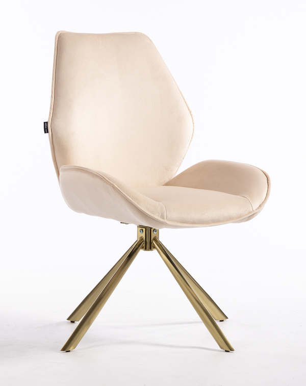 FOTEL HR350 PAJĄK KREMOWY WELUR ZŁOTA PODSTAWA