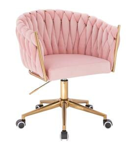 FOTEL HR750K PUDROWY RÓŻ WELUR ZŁOTA PODSTAWA