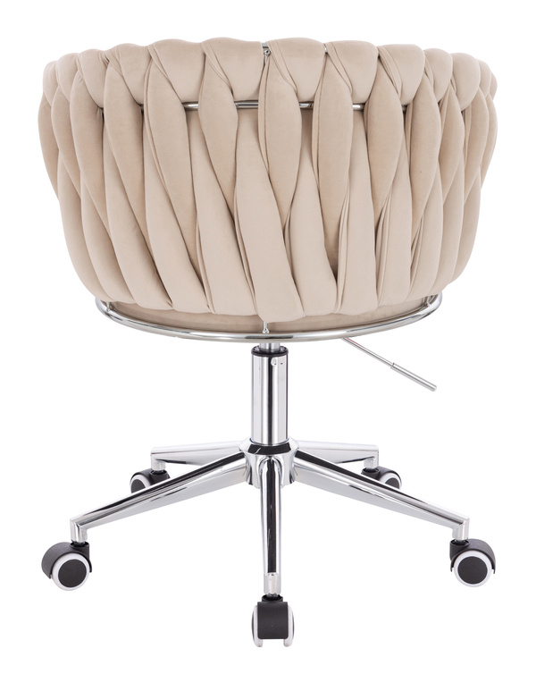 FOTEL HR750K KREMOWY WELUR CHROMOWANA PODSTAWA