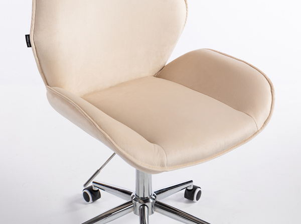 FOTEL HR350K KREMOWY WELUR CHROMOWANA PODSTAWA