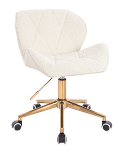 FOTEL HR111K KREMOWY BARANEK ZŁOTA PODSTAWA