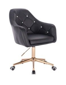 FOTEL HR830 CZARNA SKÓRA ZŁOTE KÓŁKA
