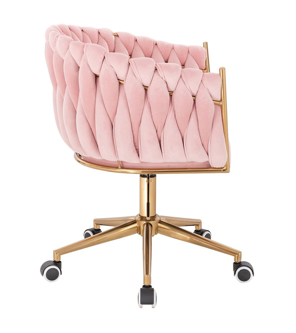 FOTEL HR750K PUDROWY RÓŻ WELUR ZŁOTA PODSTAWA