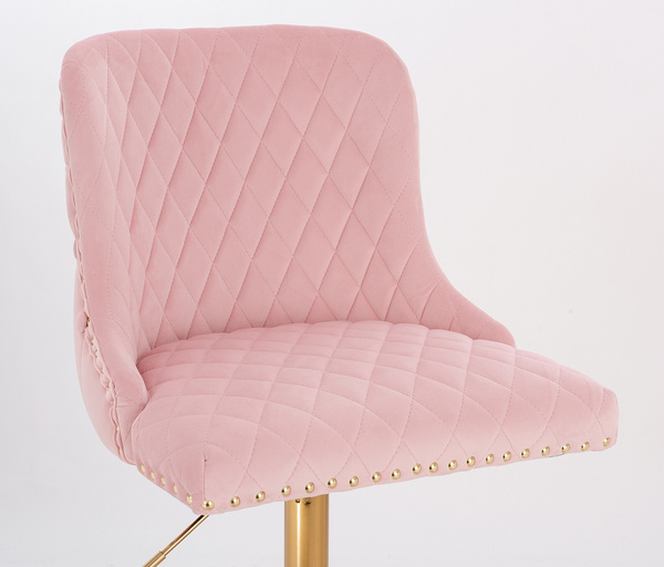 FOTEL HR940W PUDROWY RÓŻ WELUR ZŁOTA PODSTAWA